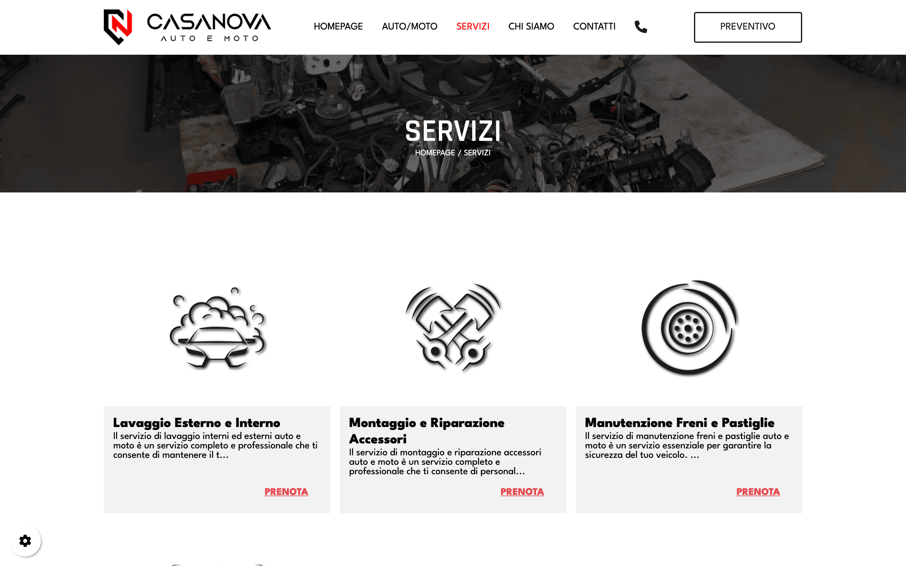 Garage Casanova pagina servizi - 8 categorie officina auto moto Agno