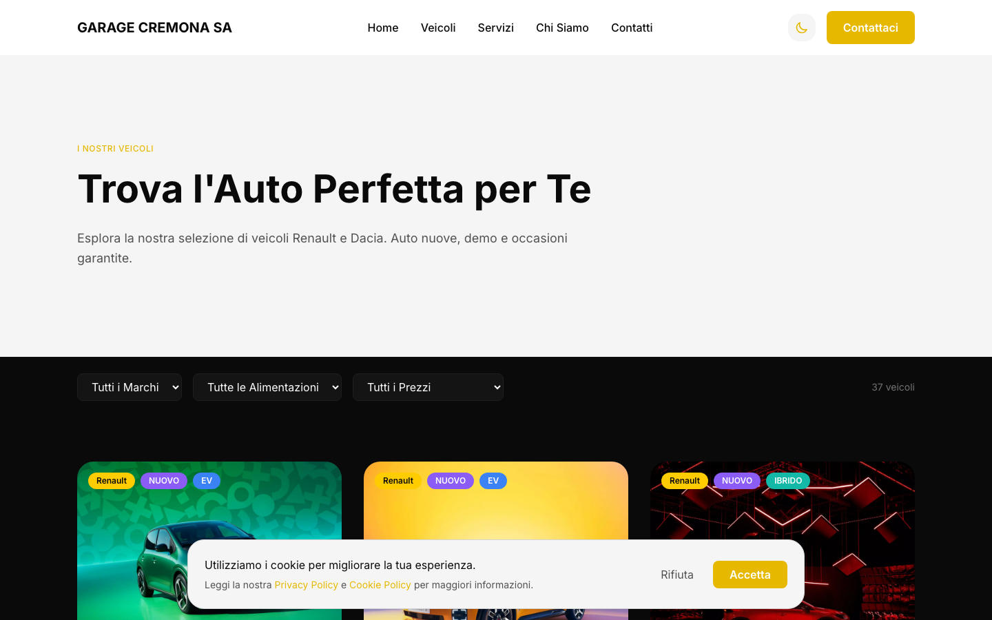 Garage Cremona catalogo veicoli - filtri marca alimentazione prezzo