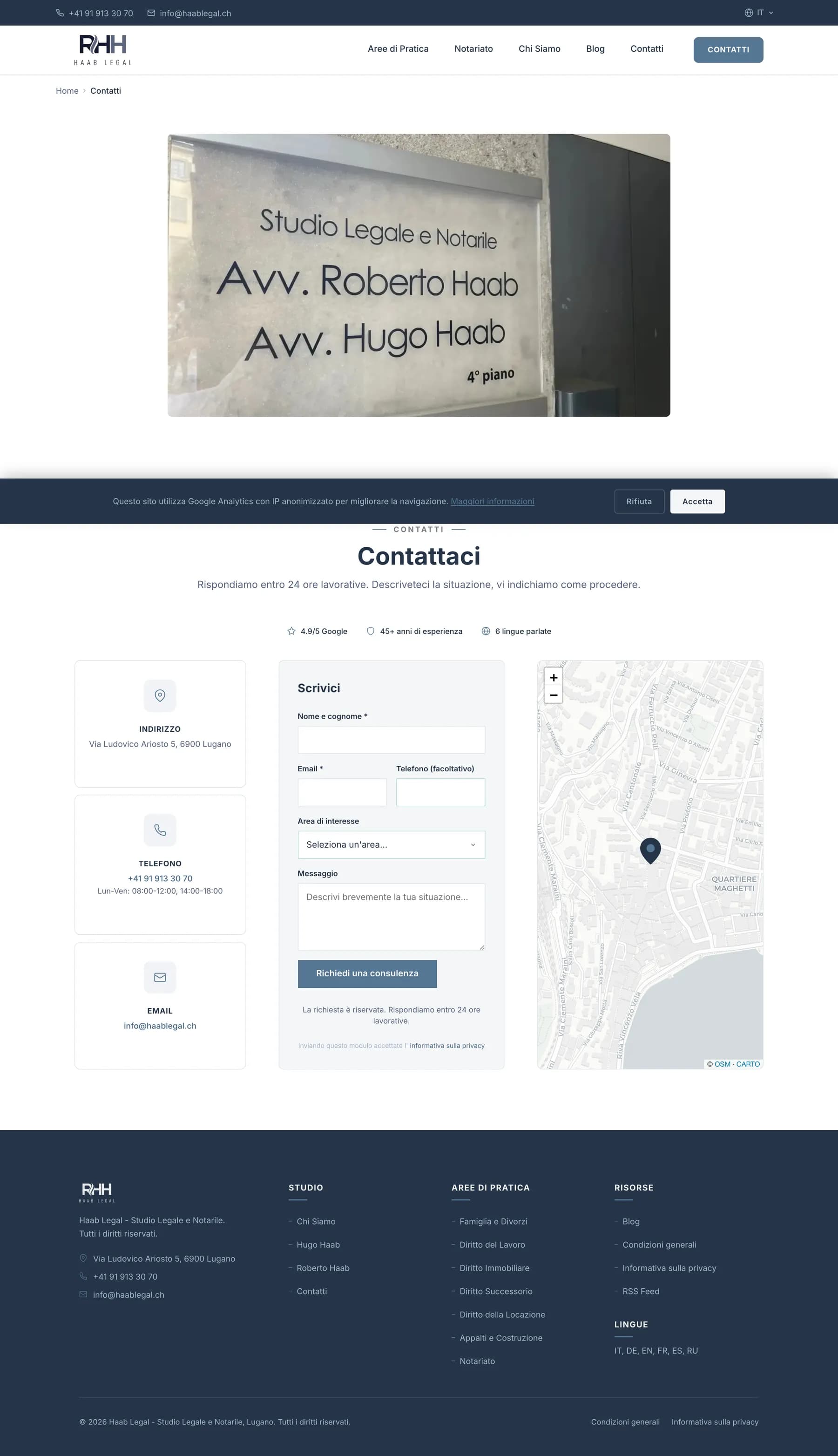 Ubicazione studio Haab Legal a Lugano con mappa