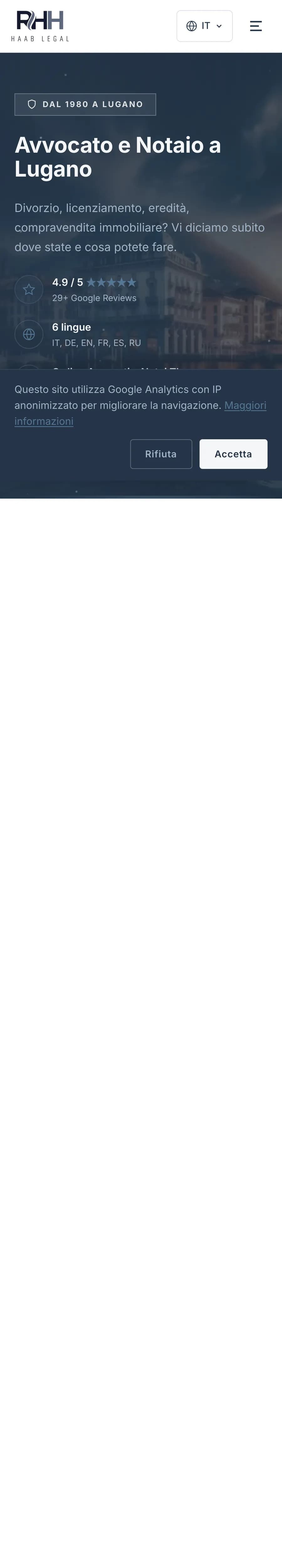 Haab Legal homepage mobile, studio legale e notarile a Lugano