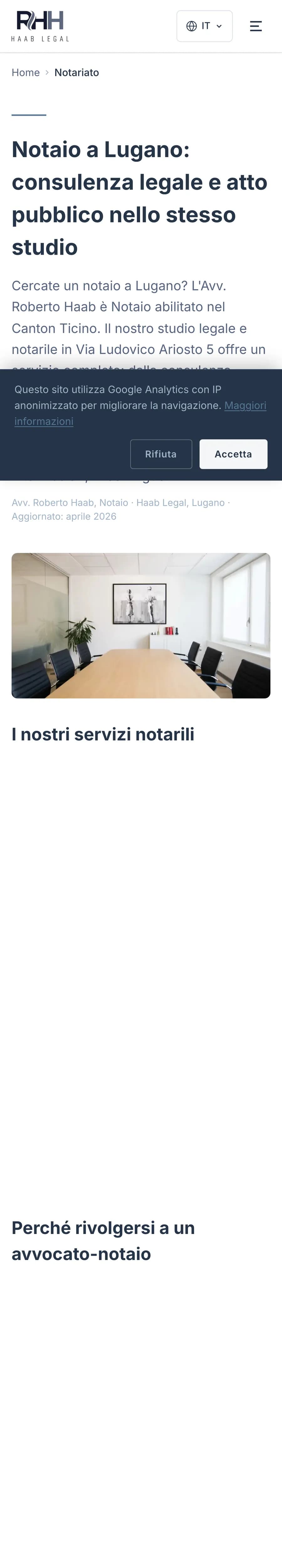 Sezione notariato Haab Legal su mobile