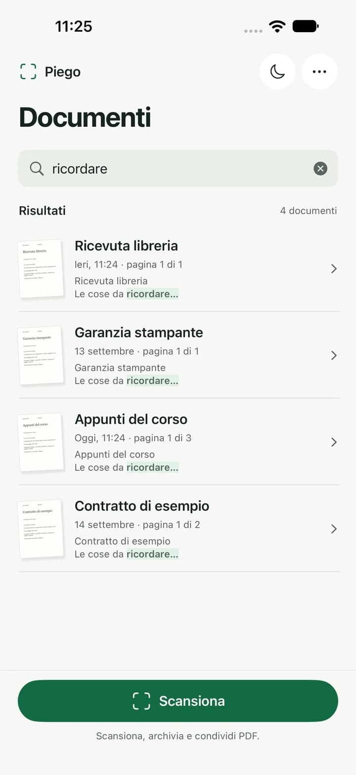 Piego: search results from recognised text