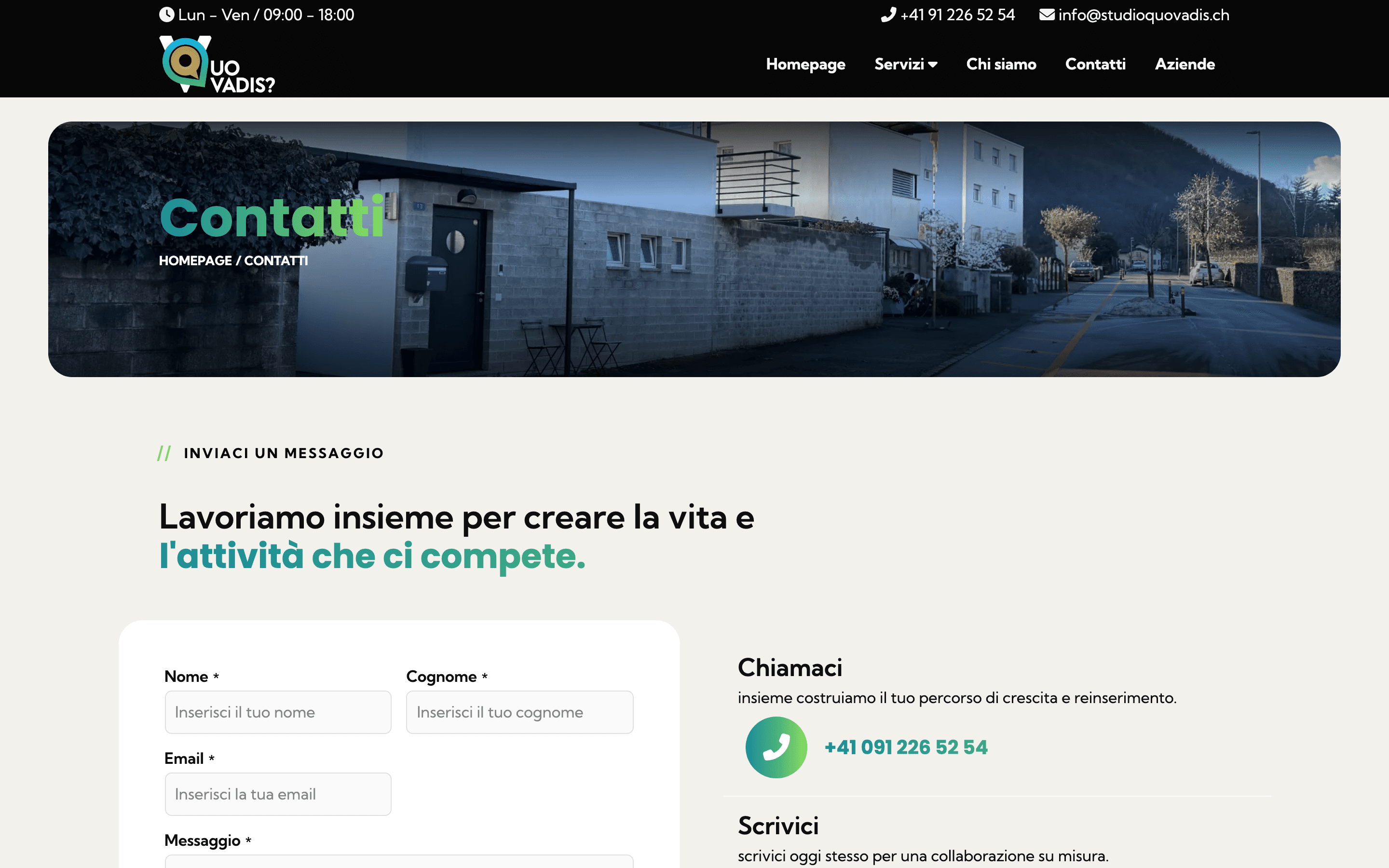 Studio QuoVadis contatti - form orari indirizzo Quartino