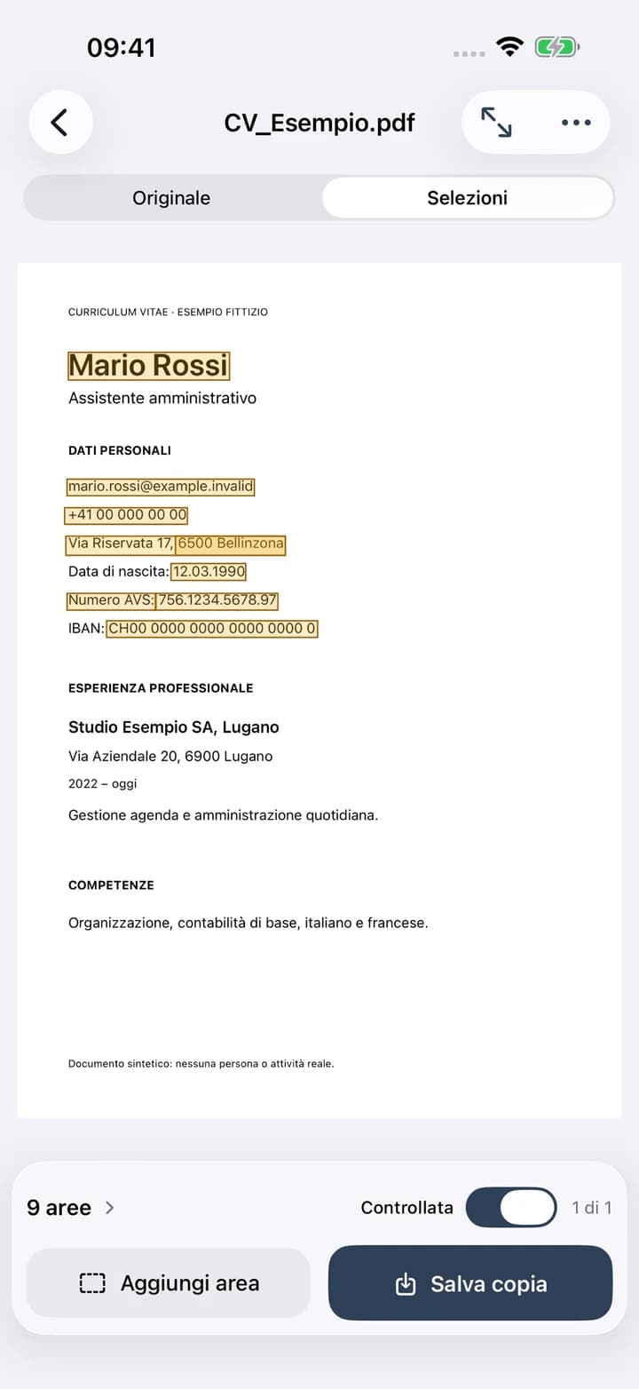 Velacarta: reviewing selections on a CV with fictional data