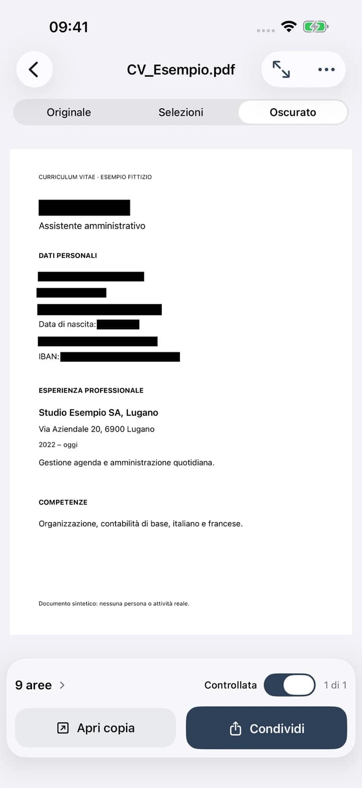 Velacarta: PDF copy with the selected areas redacted