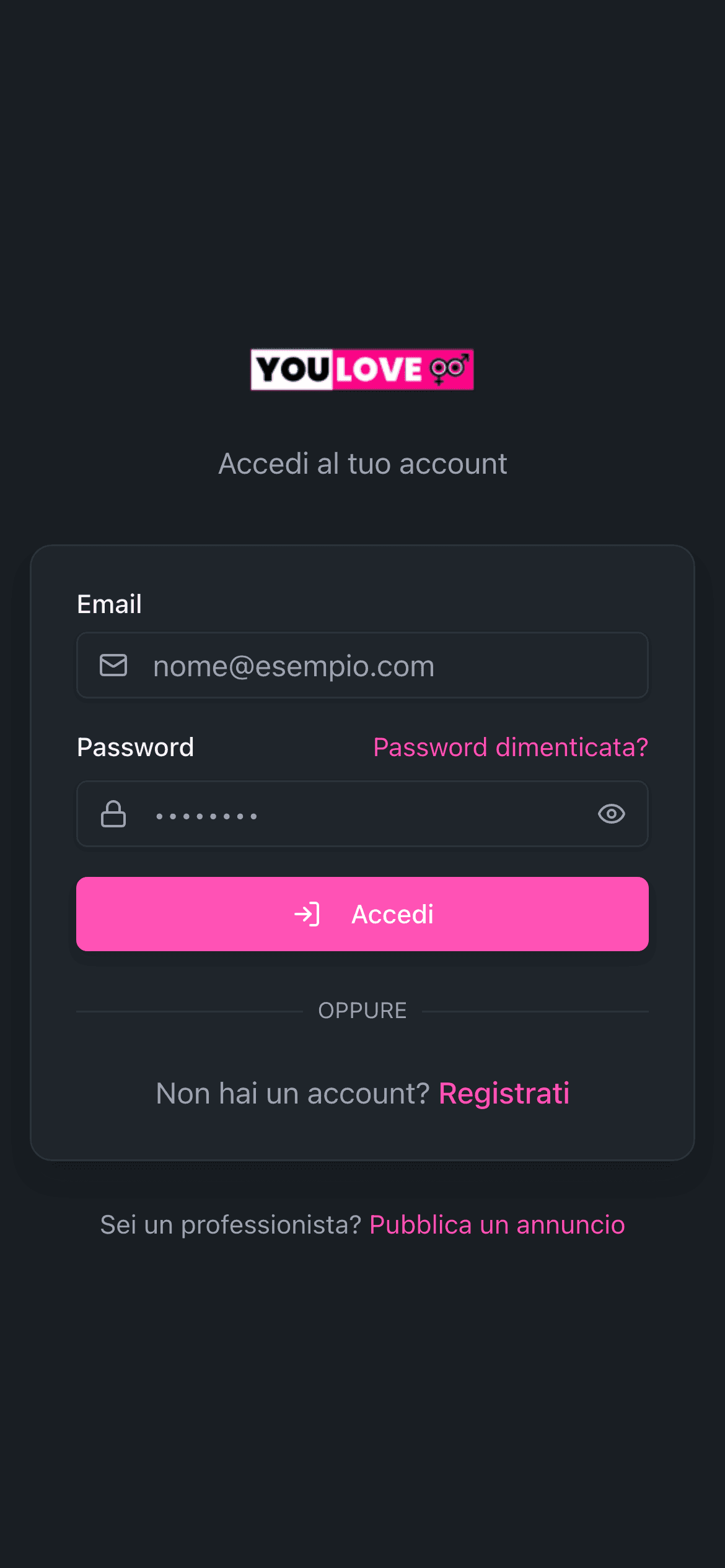 YouLove login - accesso sicuro con email e password