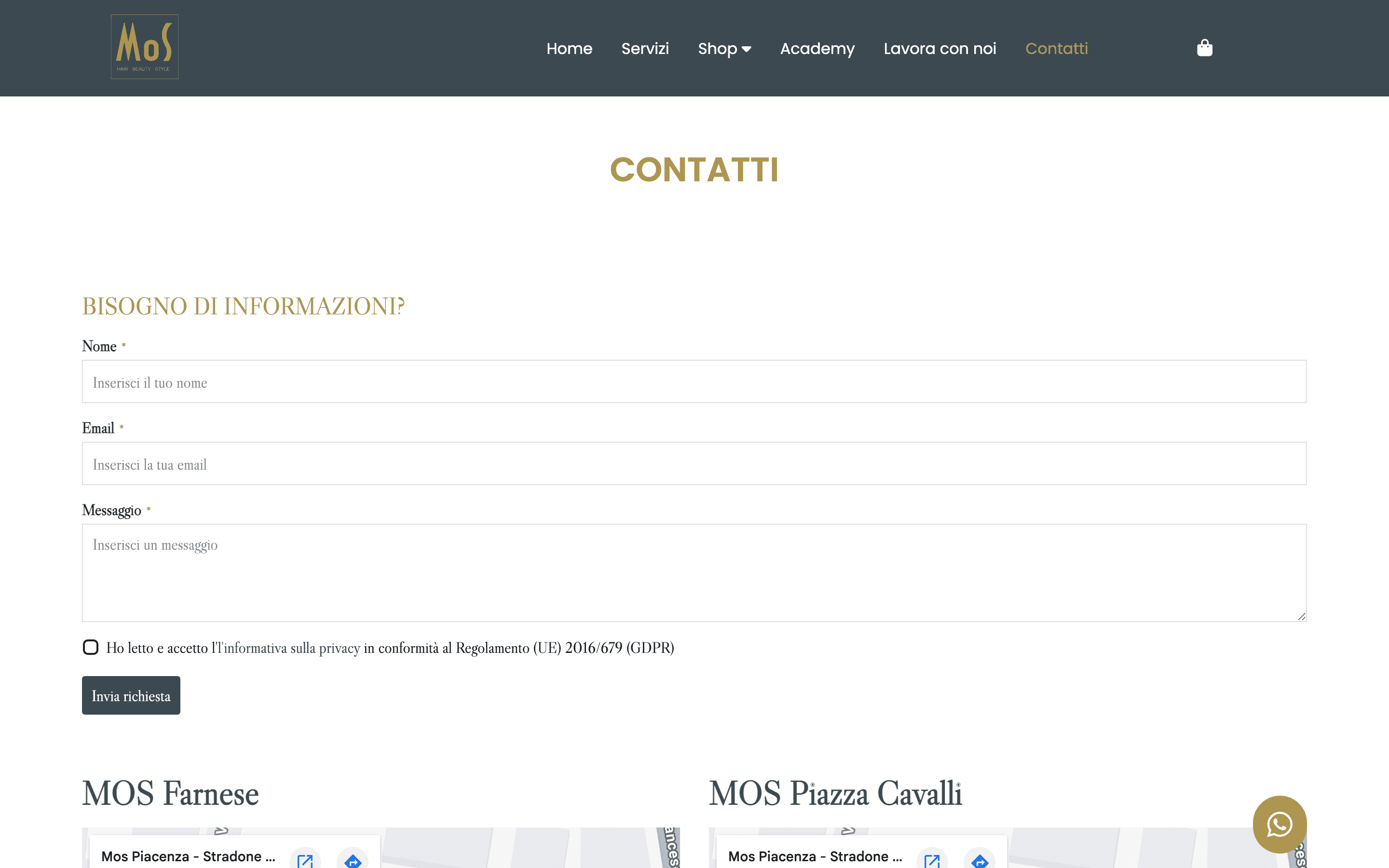 MOS Piacenza contatti - due sedi Farnese Piazza Cavalli