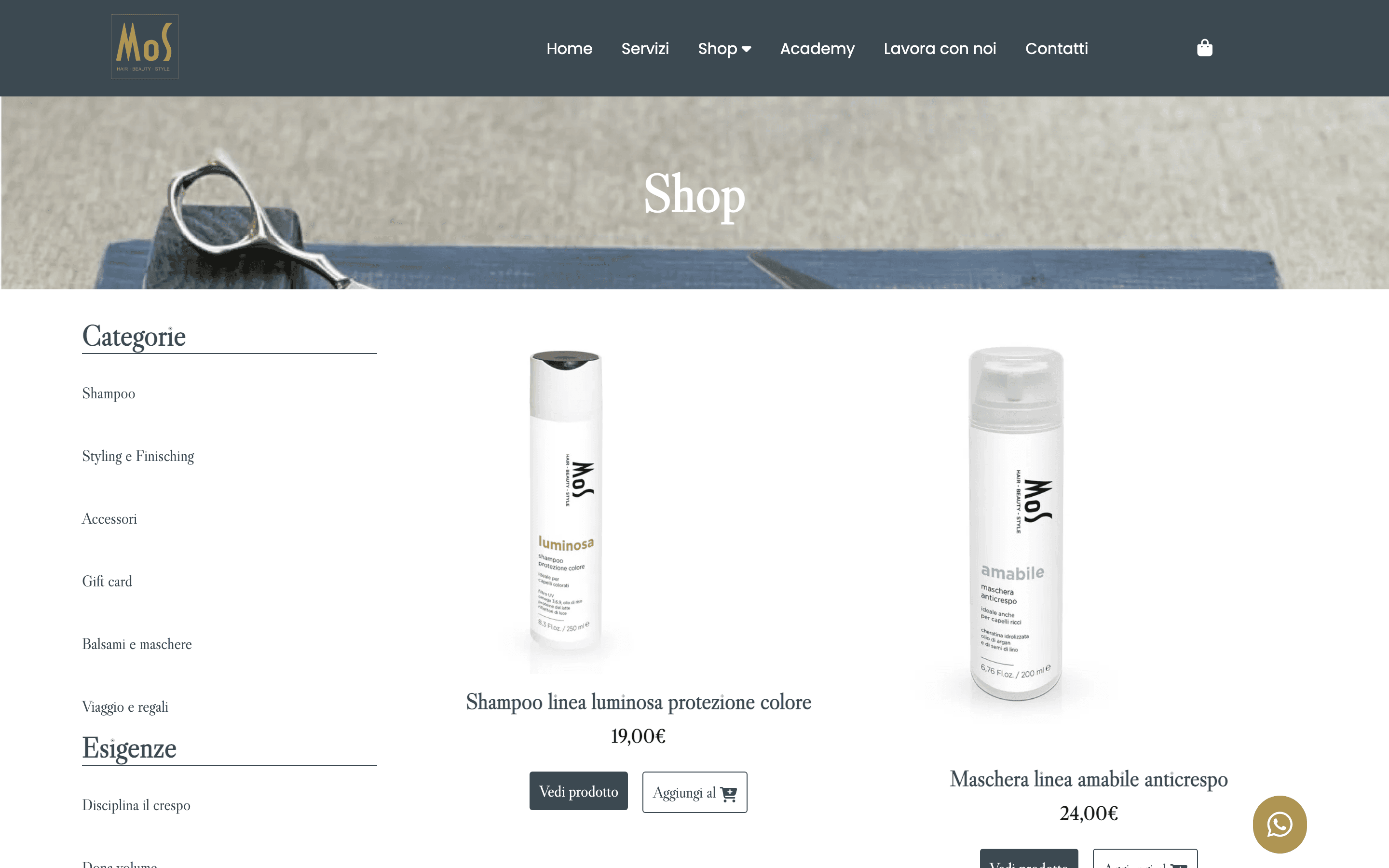 MOS Piacenza shop - e-commerce prodotti professionali capelli 10 linee